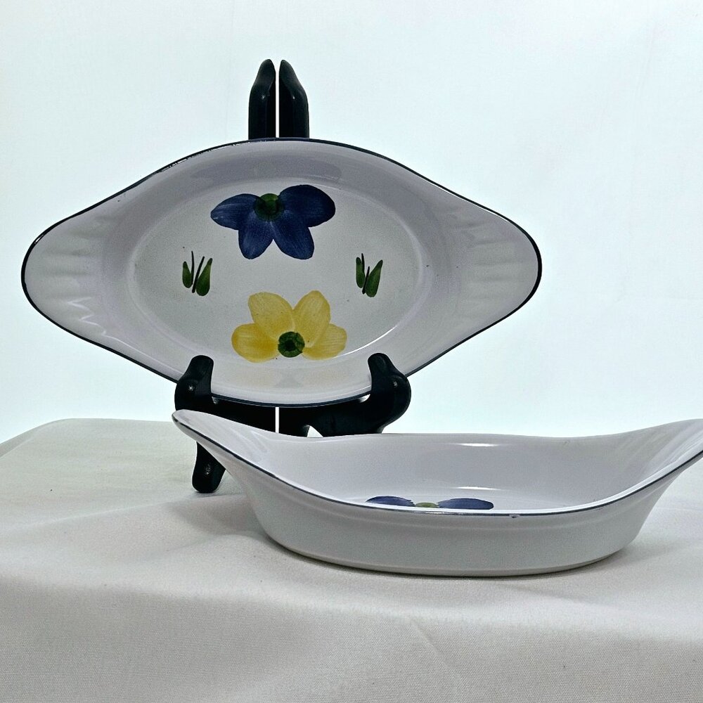 2 Maxam Italian Daisy Casserole Bowls 8.75" single portion Portugal floral dish